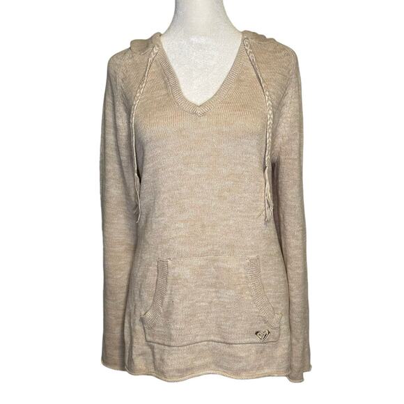 Roxy tan pullover knit hoodie size L - Picture 1 of 11